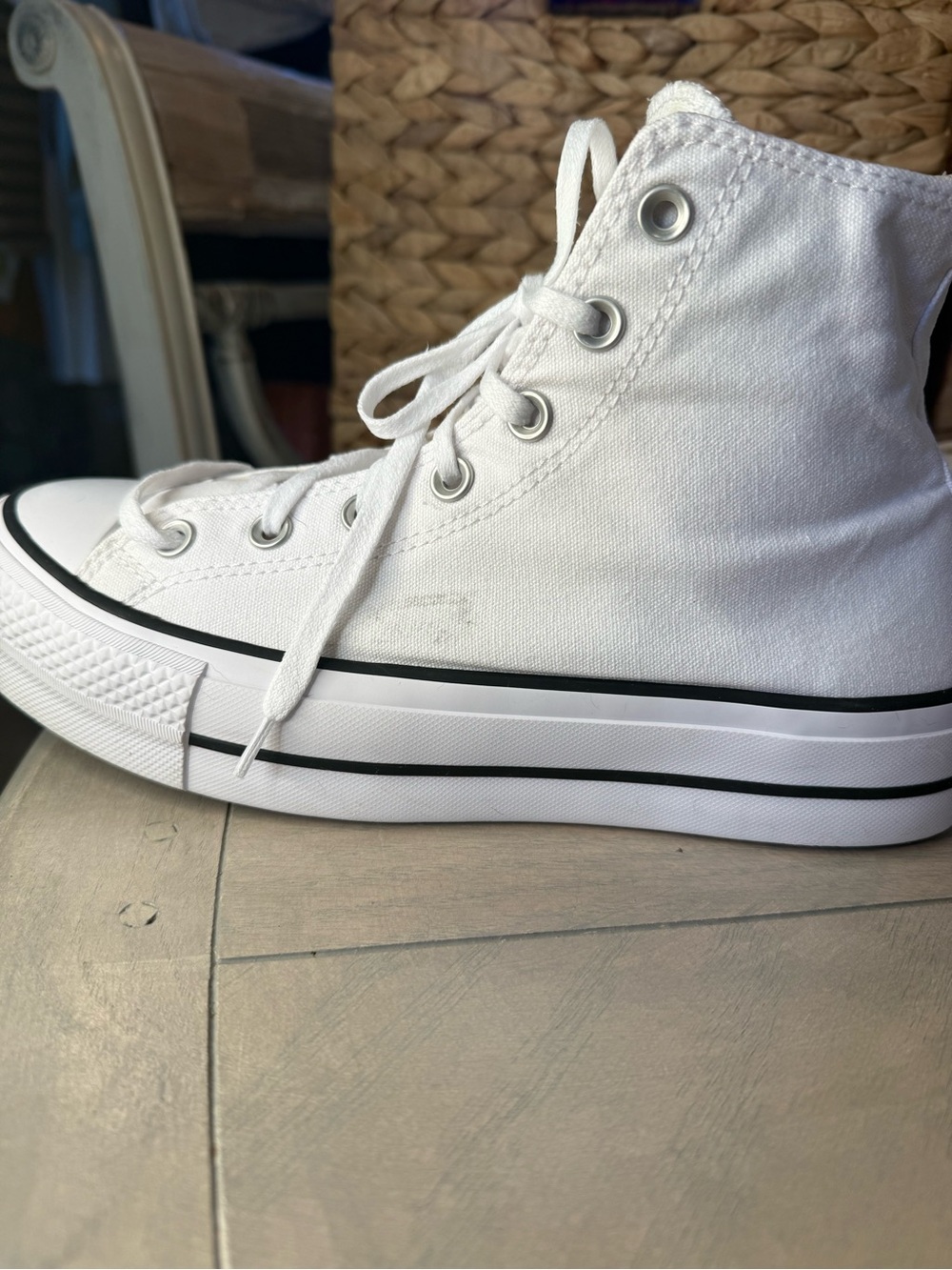 Converse White High-Top Canvas Sneakers with Black Trim - Picture 3 of 8
